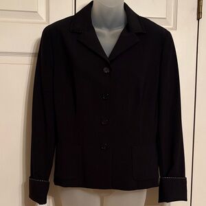 Elie Tahari Black Wool Blazer with White Topstitching